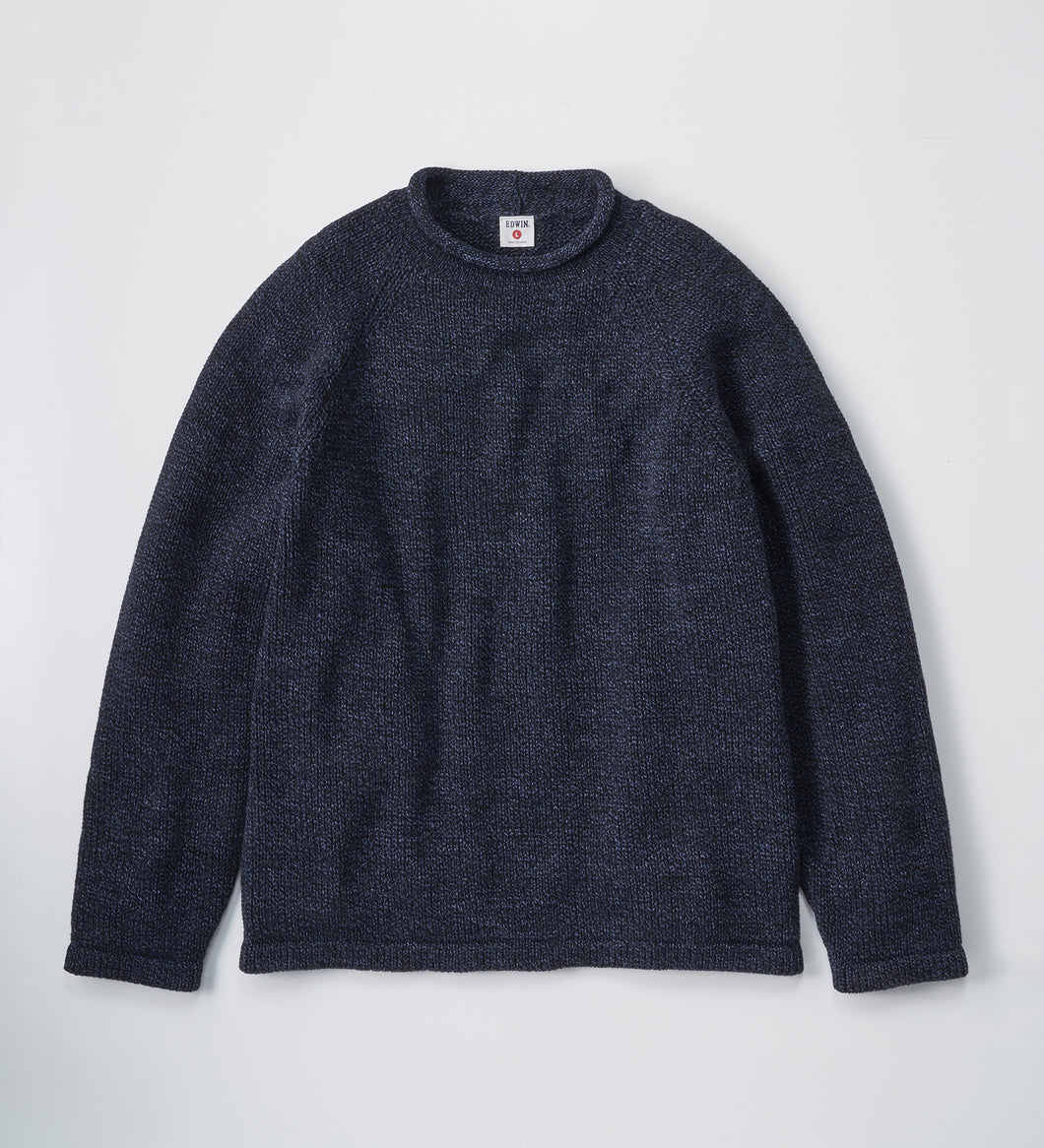 COTTON ROLL NECK KNIT Navy